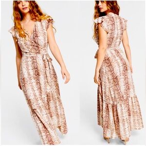 Bohemian, Bar III Snakeskin, Animal Print Wrap-Style Maxi Festival Dress, Sz M